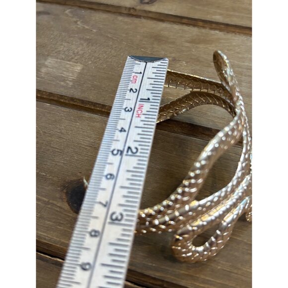 Gold Snake Cuff Bracelet Adjustable Size Textured Design - Picture 4 of 9